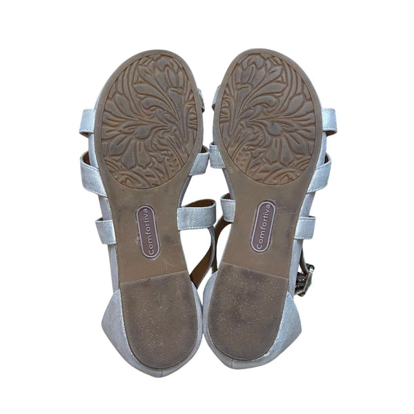 Comfortiva Women’s Gold Leather Adjustable Strap Pillowtop Sandals Size 8M