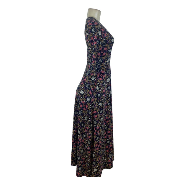 Mata Traders Womens Floral Organic Cotton Midi Dress Black Multicolor Size XS
