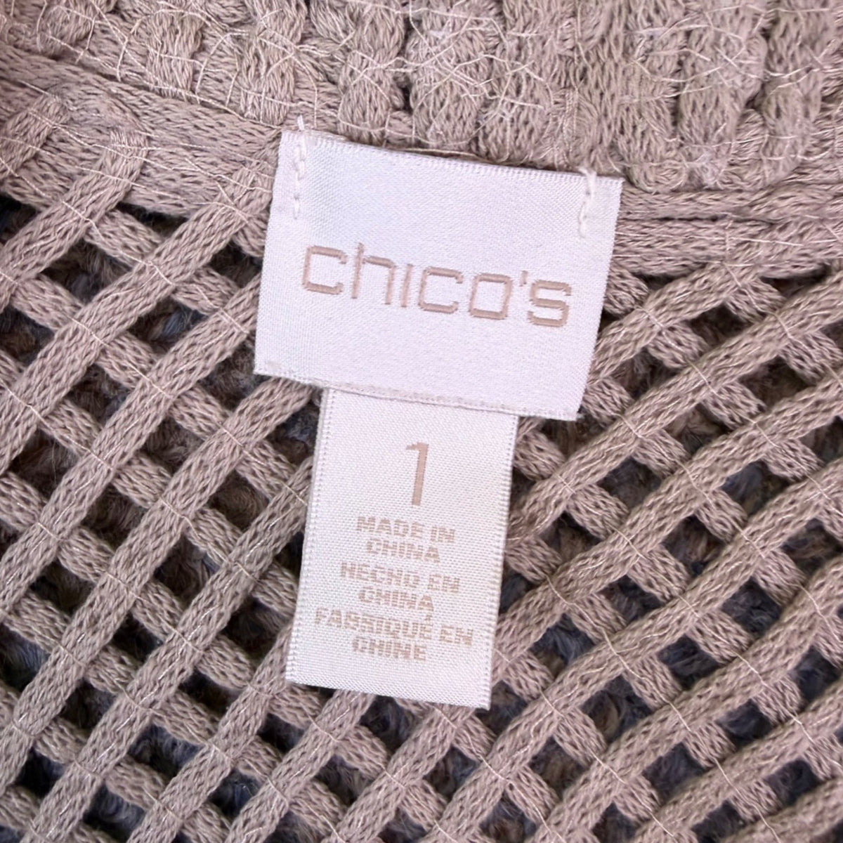 Chicos Womens Beige Cotton Open Knit Lightweight Cardigan Sweater Size 1