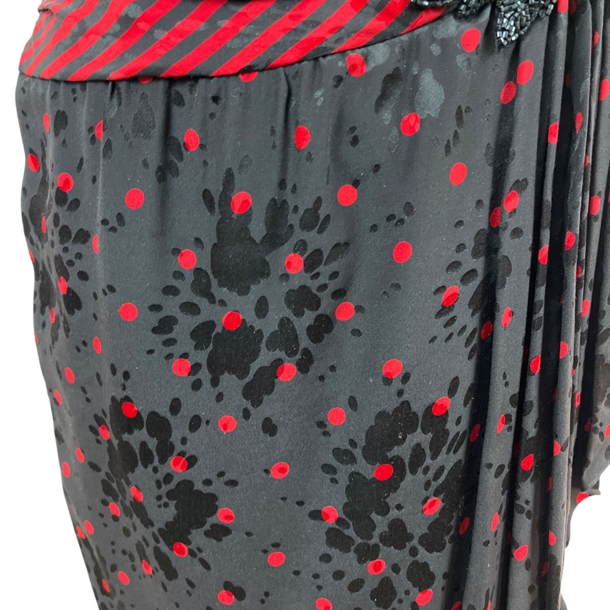 Vintage A.J. Bari Strapless Red & Black Striped Polka Dot Dress Size 4