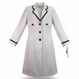 Julian Taylor Womens White Long Jacket With Black Trim Button Front  Size 14