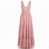 Free People Womens Pink Striped Maxi Sundress Sleeveless Smocked V-Neck Size XS