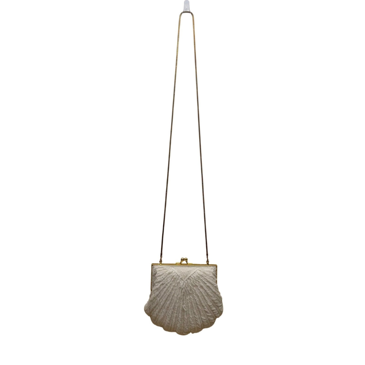 Lindsay Blake Women’s White Beaded Shell Evening Bag With Gold Chain Strap