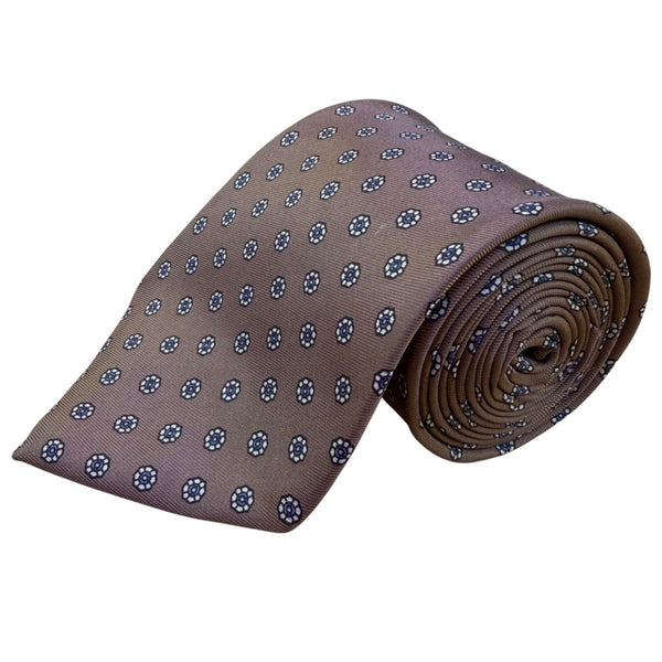 Barini Originals Mens Brown Silk Floral Pattern Necktie