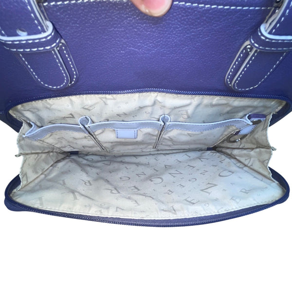 Levenger Women’s Purple Leather Double Strap Buckle Detail Zip Pocket Tote Bag