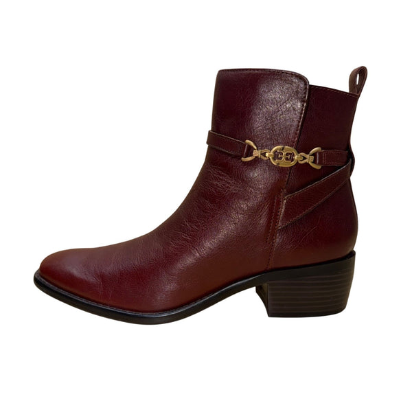 Sam Edelman Women’s Burgundy Leather Gold Hardware Brawley Ankle Boots Size 8.5M
