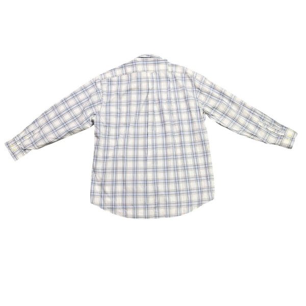 Faconnable Mens Blue/White Cotton Plaid Long Sleeve Button-Down Shirt Size XL