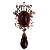 Van Dell Womens Red Cabochon & Crystal Brooch Pin 1/20 12KGF Gold Filled Vintage