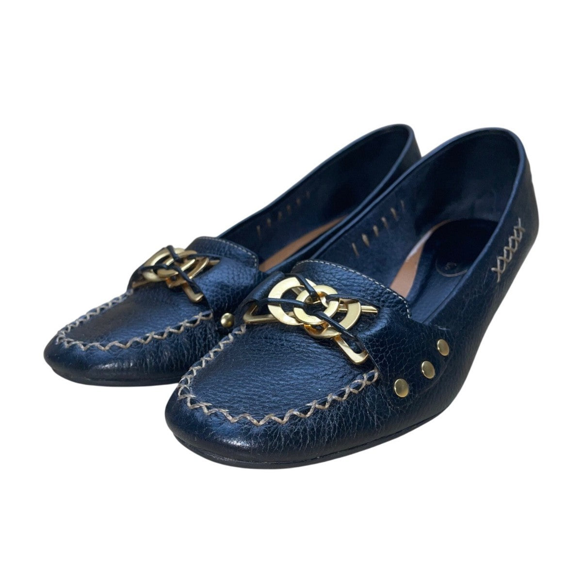 Talbots Women’s Black Leather Gold Chain Slip-On Primo5 Heeled Loafers Size 6M