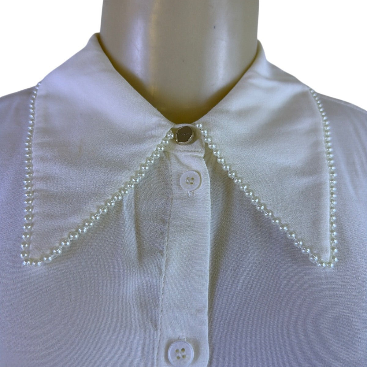 Ted Baker Womens White Button-Up Shirt With Pearl-Embellished Collar Sz 2