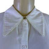 Ted Baker Womens White Button-Up Shirt With Pearl-Embellished Collar Sz 2
