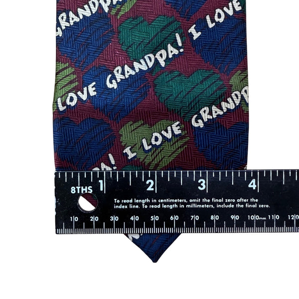 Ralph Marlin Mens Multicolor Polyester Novelty Tie "I Love Grandpa" Pattern 