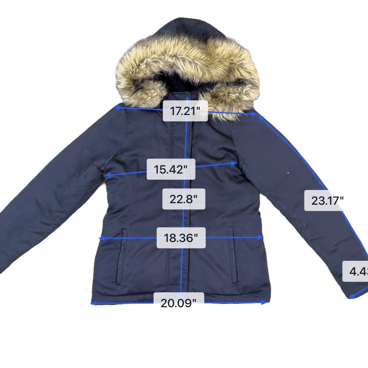 Abercrombie & Fitch Womens Navy Faux-Fur Hooded Jacket Water-Resistant Sz S