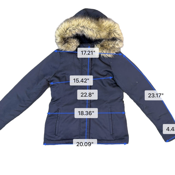 Abercrombie & Fitch Womens Navy Faux-Fur Hooded Jacket Water-Resistant Sz S