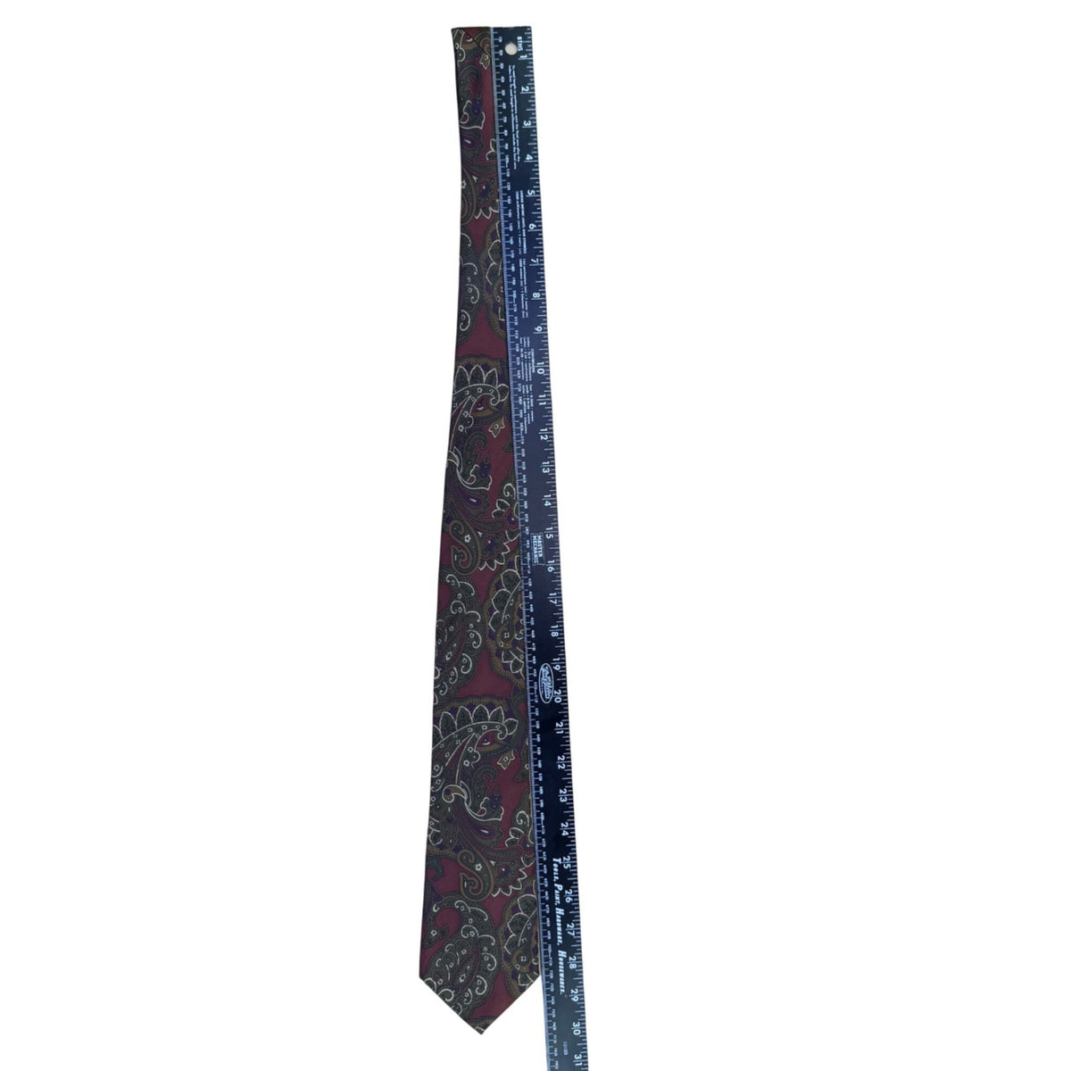 Christian D Mens Burgundy Green Paisley Silk Tie Fabric Woven Italy Made USA