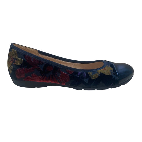 Gabor Women’s Black Multicolor Floral Pattern Patent Toe Ballet Flats Sz 5.5