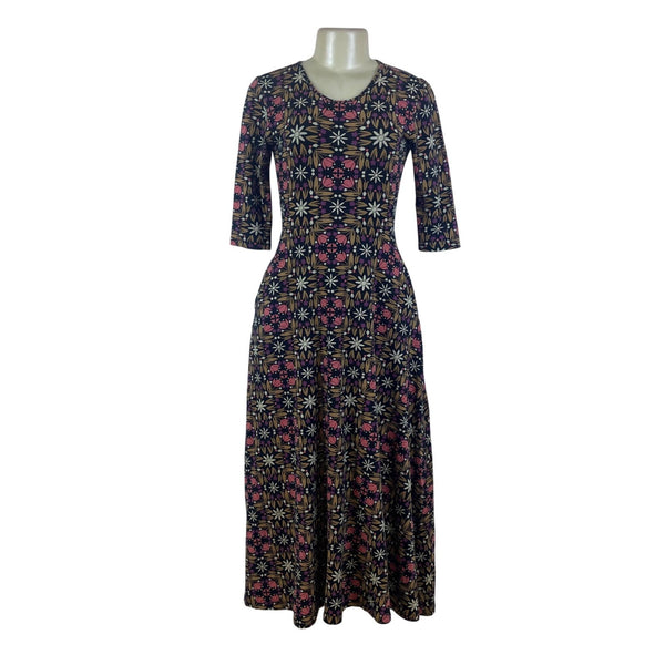 Mata Traders Womens Floral Organic Cotton Midi Dress Black Multicolor Size XS