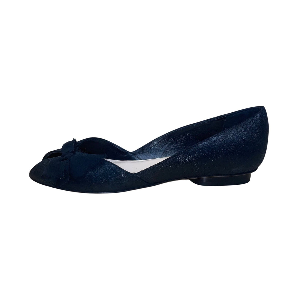 Loeffler Randall Women’s Black Suede With Bow Open-Toe Flats Size 7
