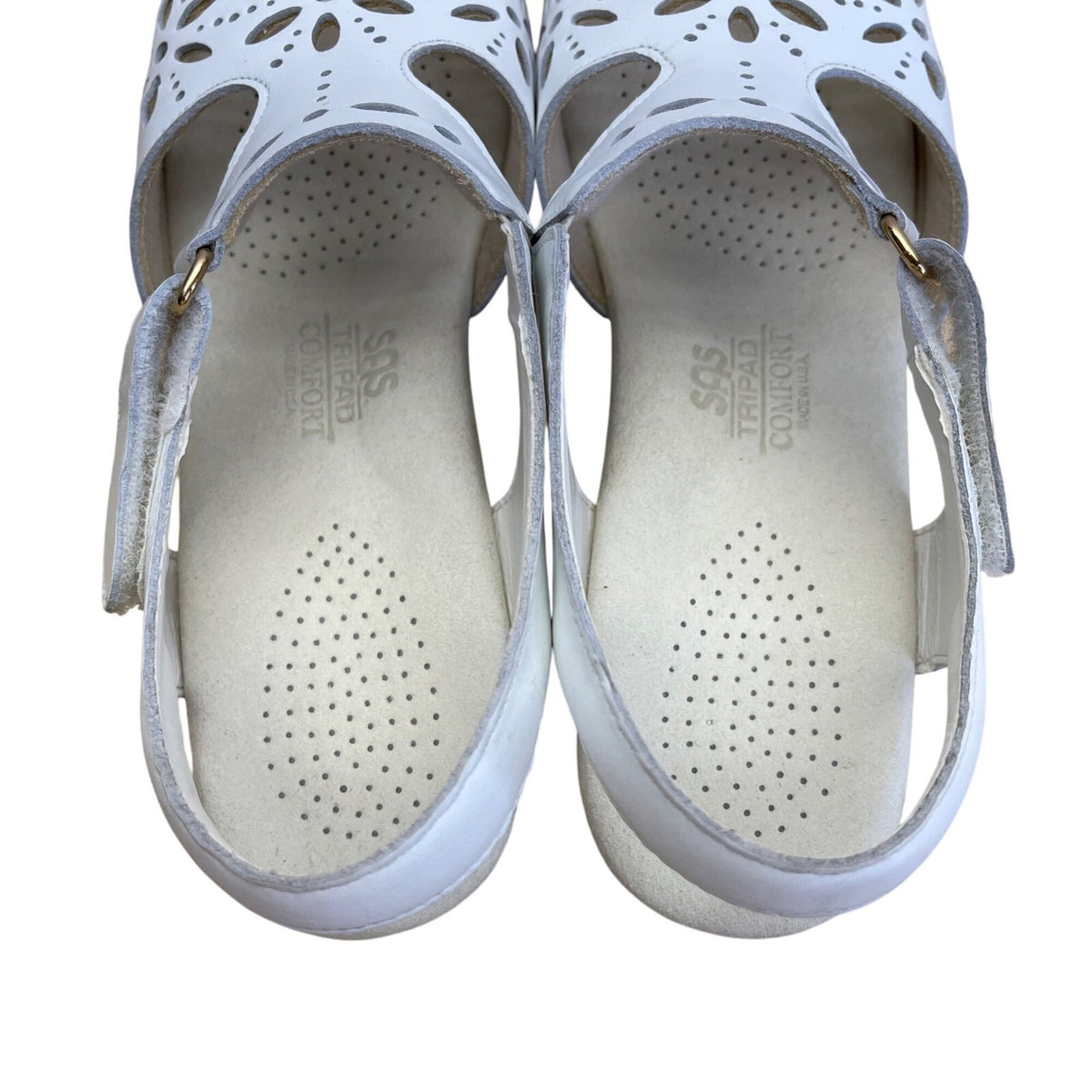 SAS Women’s Sunburst White Leather Adjustable Strap Open-Toe Sandals Size 7N