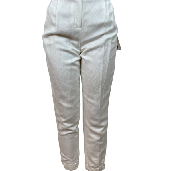 Calvin Klein Womens High-Rise White Trousers With Straight Fit Size 6 - New