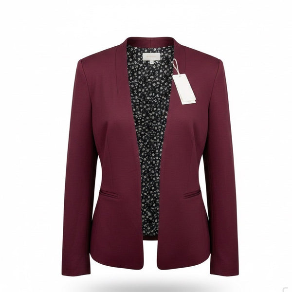 Skies Are Blue Womens Burgundy Open-Front Blazer Floral Lining Size L