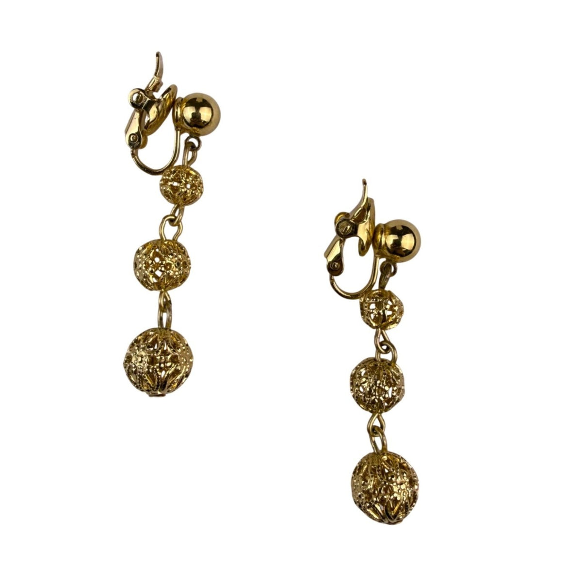 Gold Tone Womens Clip-On Drop Earrings Textured Filigree Dangle Lightweight
