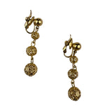 Gold Tone Womens Clip-On Drop Earrings Textured Filigree Dangle Lightweight