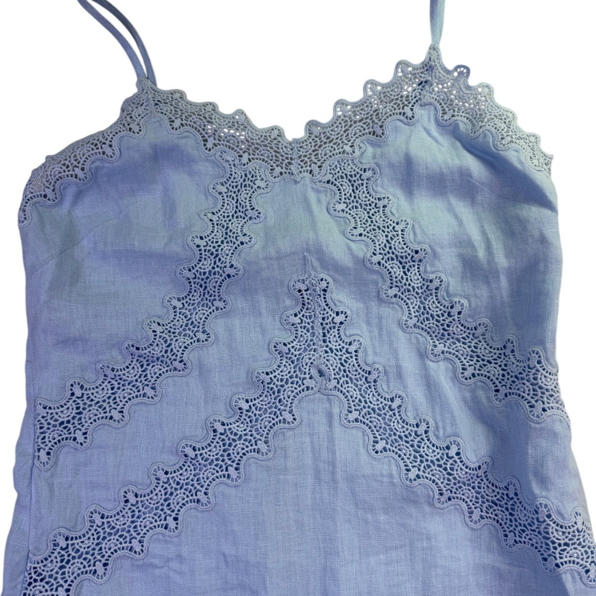 J.Crew Womens Light Blue Linen Dress Adjustable Straps Embroidered Lace Size P0