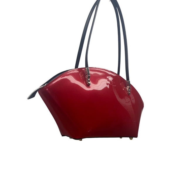 Beijo Womens Red Glossy Black Straps Chic Modern Design Tote Handbag