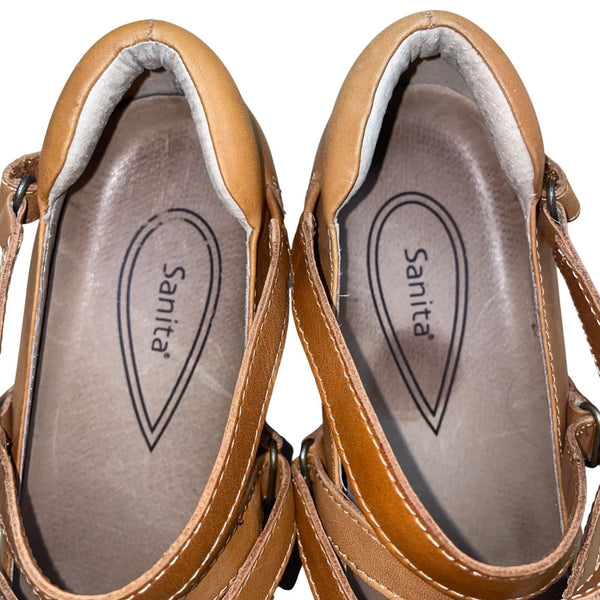 Sanita Women’s Butterscotch Leather Strapped Platform Neve Clogs Size 8.5/9US