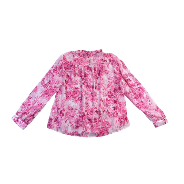 Zara Womens Pink Floral Sheer Blouse Long Sleeve Button Front Ruffled Collar Siz
