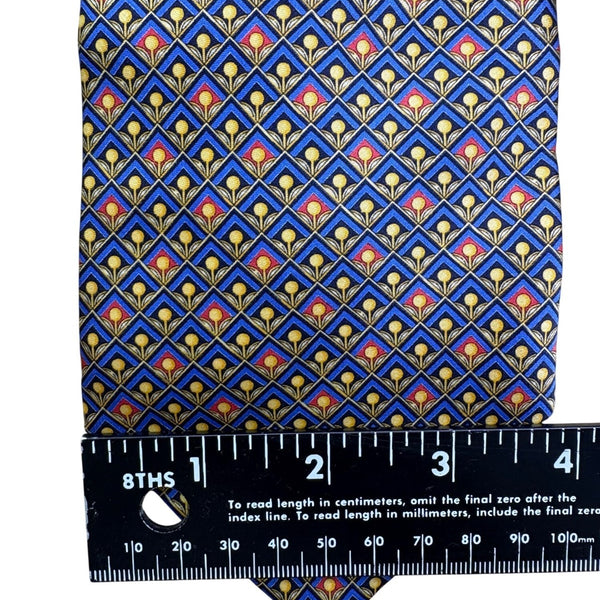 Fabergé Mens Blue All Silk Geometric Patterned Handmade Tie Made In USA