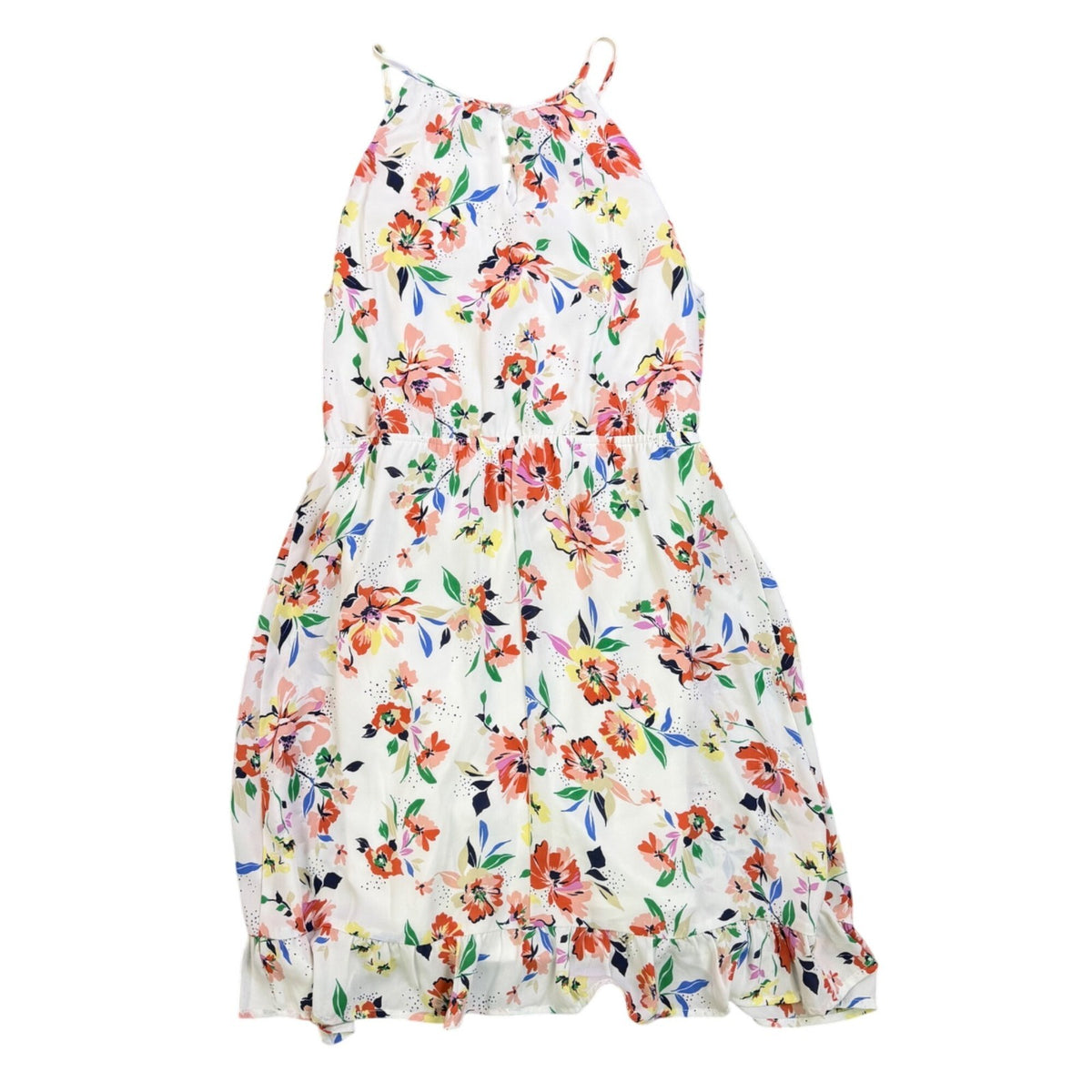 Miami Womens White Floral Halter Dress Summer Casual Ruffle Hem Size L