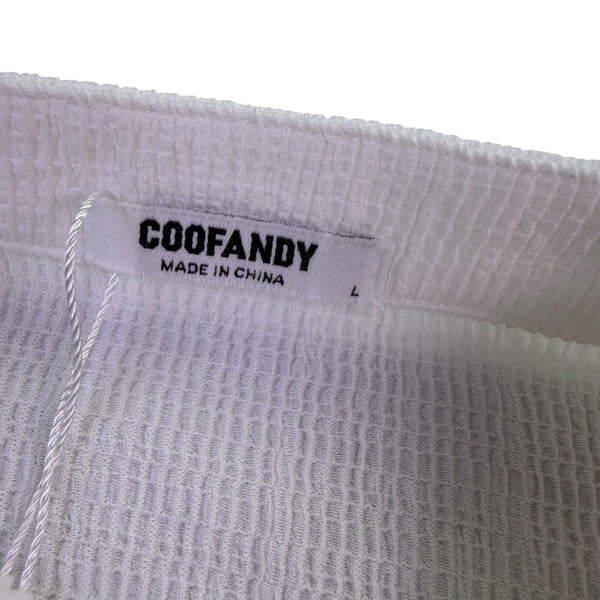Coofandy Men White  Short Sleeve Stand Collar Shirt Size L