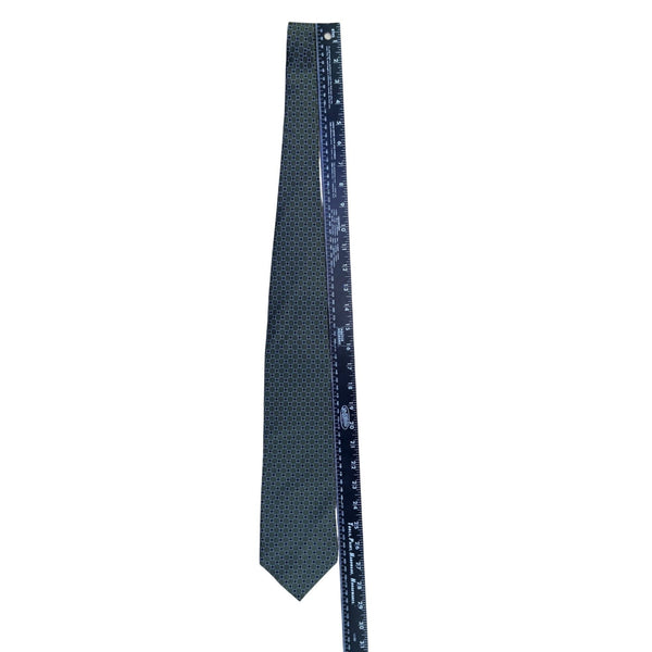 Lord & Taylor Mens Green Silk Geometric Print Necktie 100% Silk Made In USA