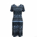Orvis Womens Navy Tribal Print Midi Dress Relaxed Fit Comfortable Size M