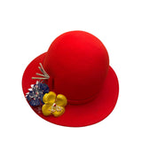 Vintage Geo. W. Bollman Womens Red Wool Felt Bowler Hat Floral Side Accent 100%
