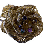 Vintage Gold Tone Wire Rose Rhinestone Brooch Jewelry Floral Design