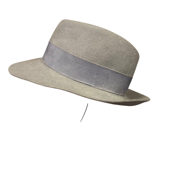 Vintage Gray Wool Felt Feather Mens Fedora Hat With Grosgrain Ribbon Band 7 1/4