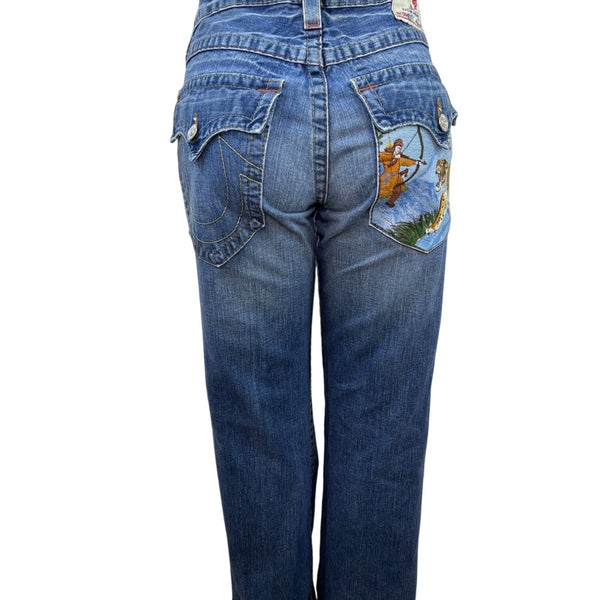 True Religion Womens Embroidered Bootcut Jeans Section Billy Medium Wash