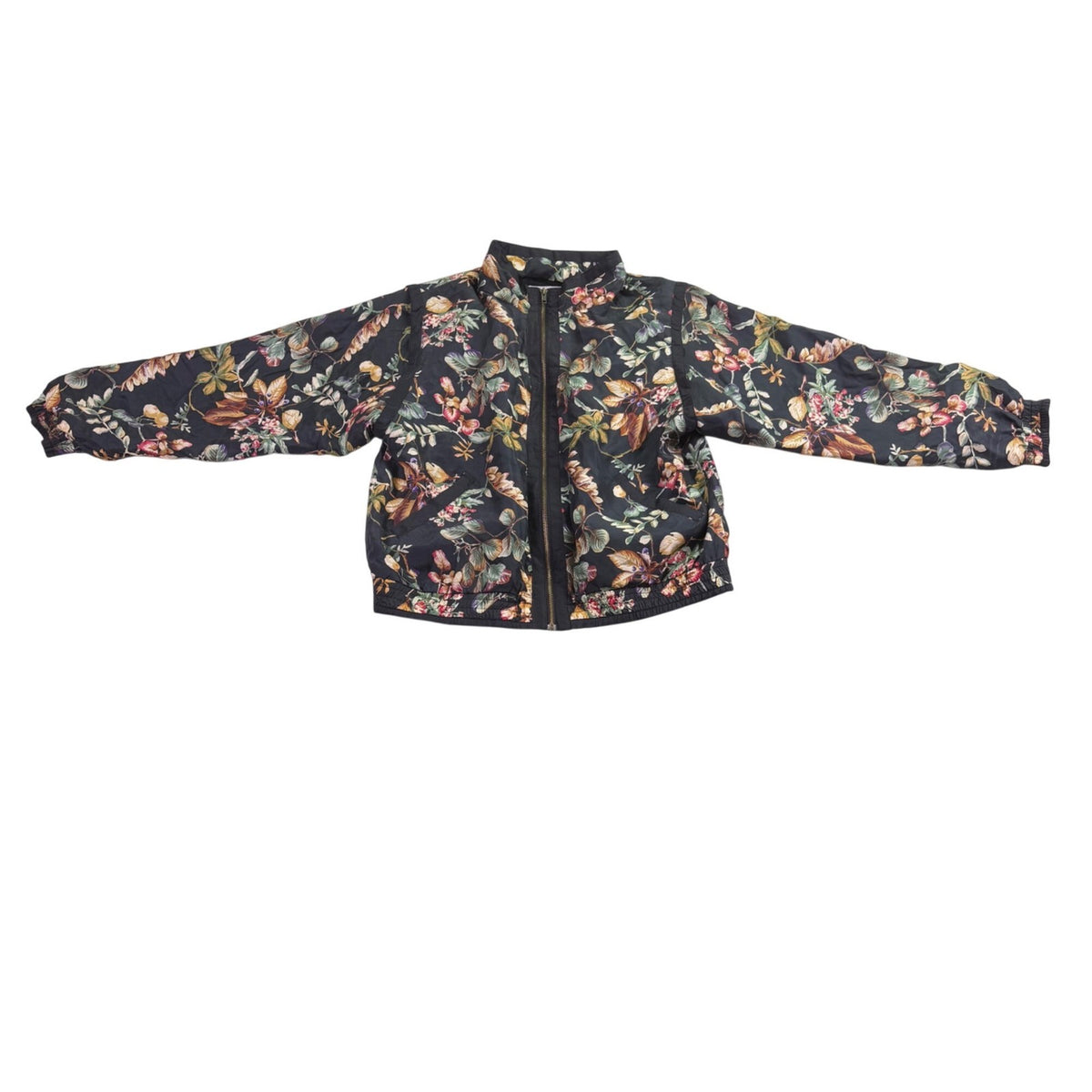 Lavon Womens Black Silk Floral Pattern Bomber Jacket Lightweight Lining Size L