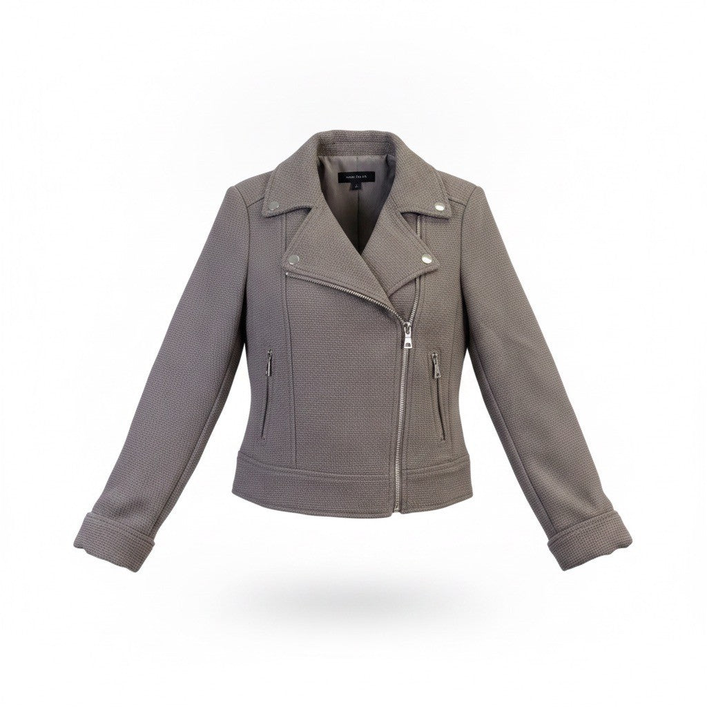 Ann Taylor Womens Gray Zip-Up Moto Jacket Lightweight Stylish Size XS 