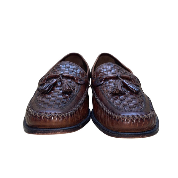 Johnston & Murphy Men’s Brown Leather Tassel Woven Loafers Dress Shoes Size 12M