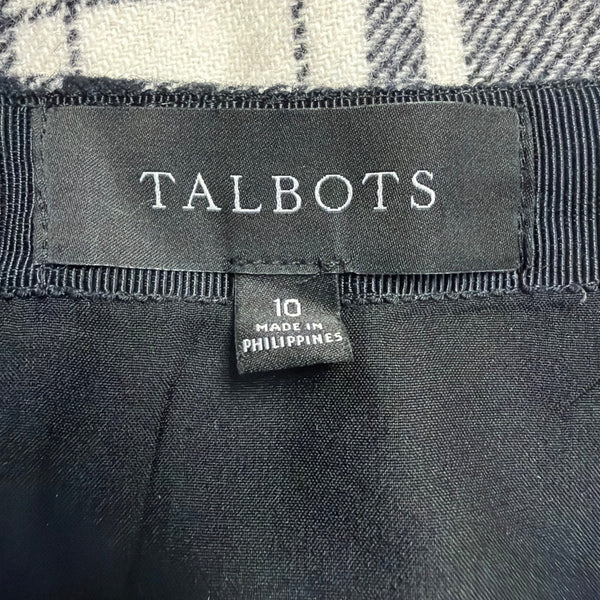 Talbots Womens Black & White Wool Blend Plaid Skirt Fully Lined Size 10