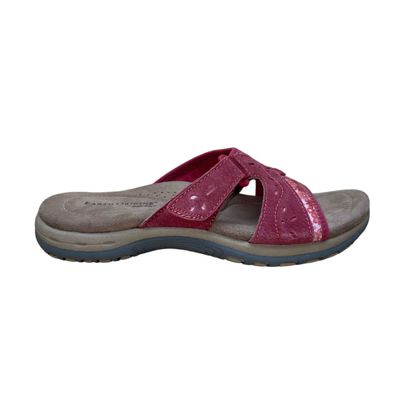Earth Origins Women’s Red Pig Suede Floral Accent Sander Slip-On Sandals Size 7M