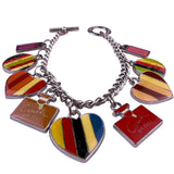 Coach Womens Silver Tone Enameled Charm Bracelet Colorful Hearts & Bottles