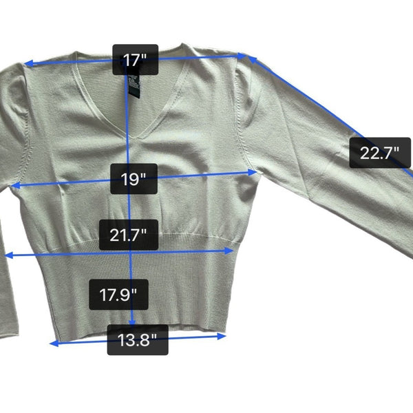 Cest City Womens White Stretch Long Sleeve V-Neck Sweater Size XL