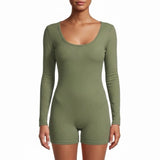 Fashion Nova Womens Olive Ribbed Long Sleeve Snatched Romper Rayon/Spandex Sz XL