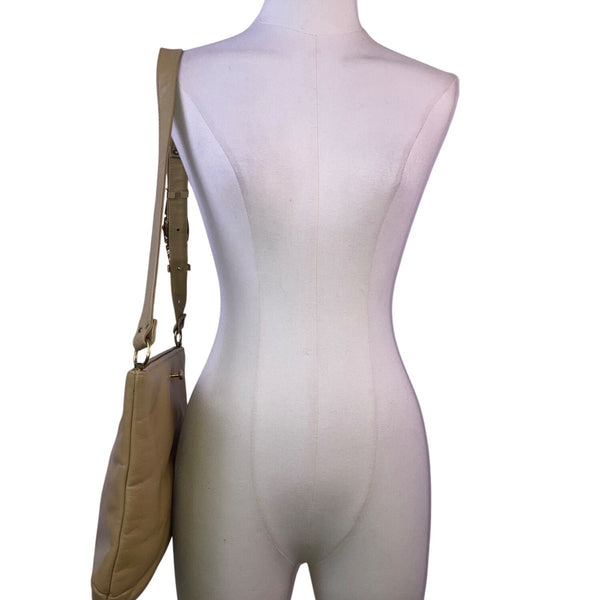 Vntg Ruth Saltz Women’s Beige Leather Gold Accent Adjustable Strap Shoulder Bag