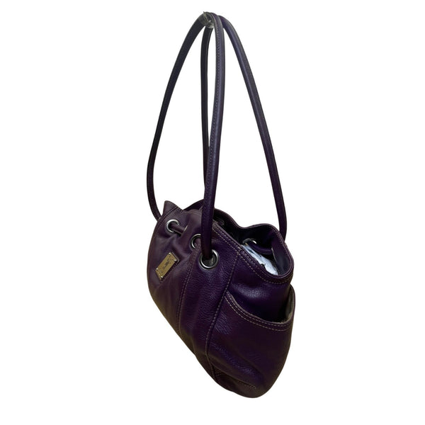 Tignanello Women’s Purple Leather With Dual Handles & Key-lace Shoulder Tote Bag